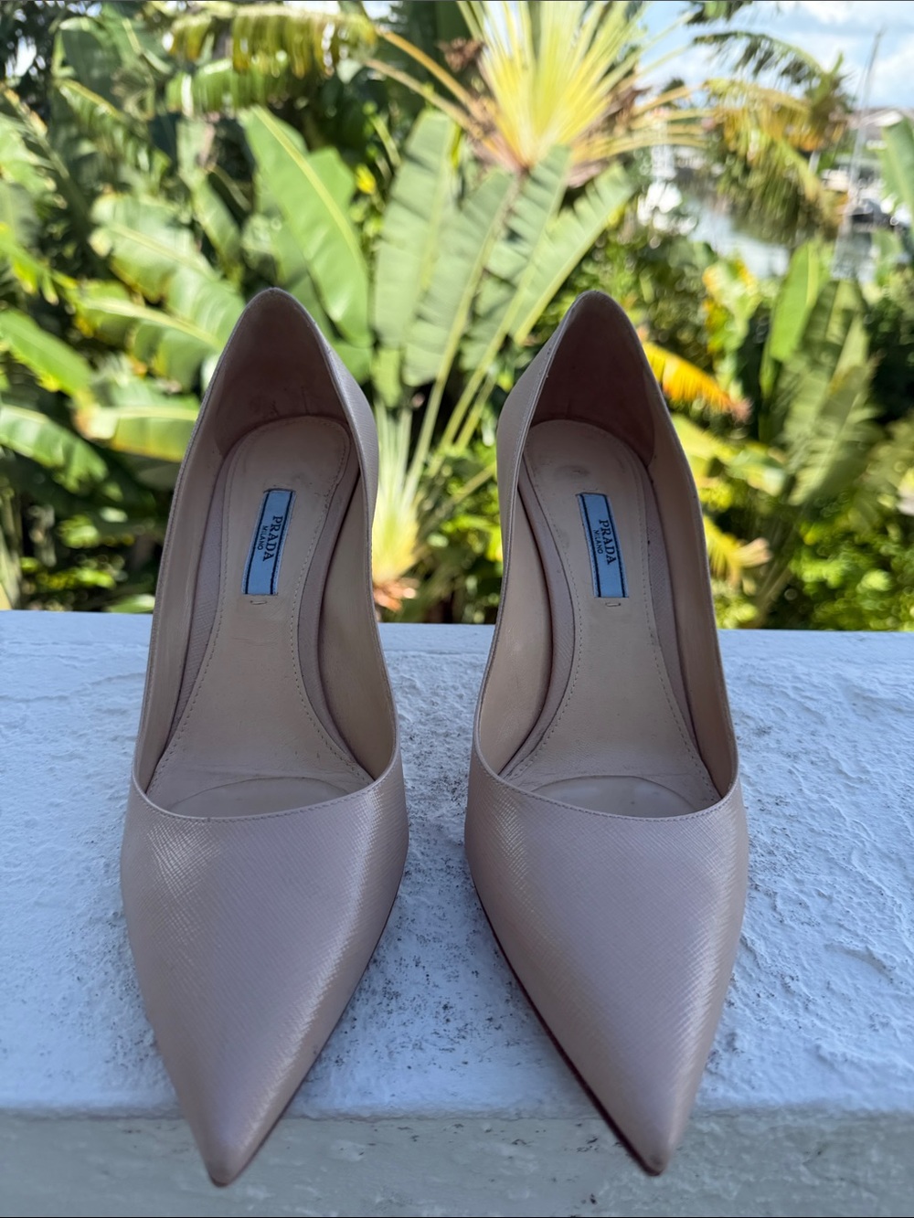 Prada Blush Beige Leather Pointed Toe Heels